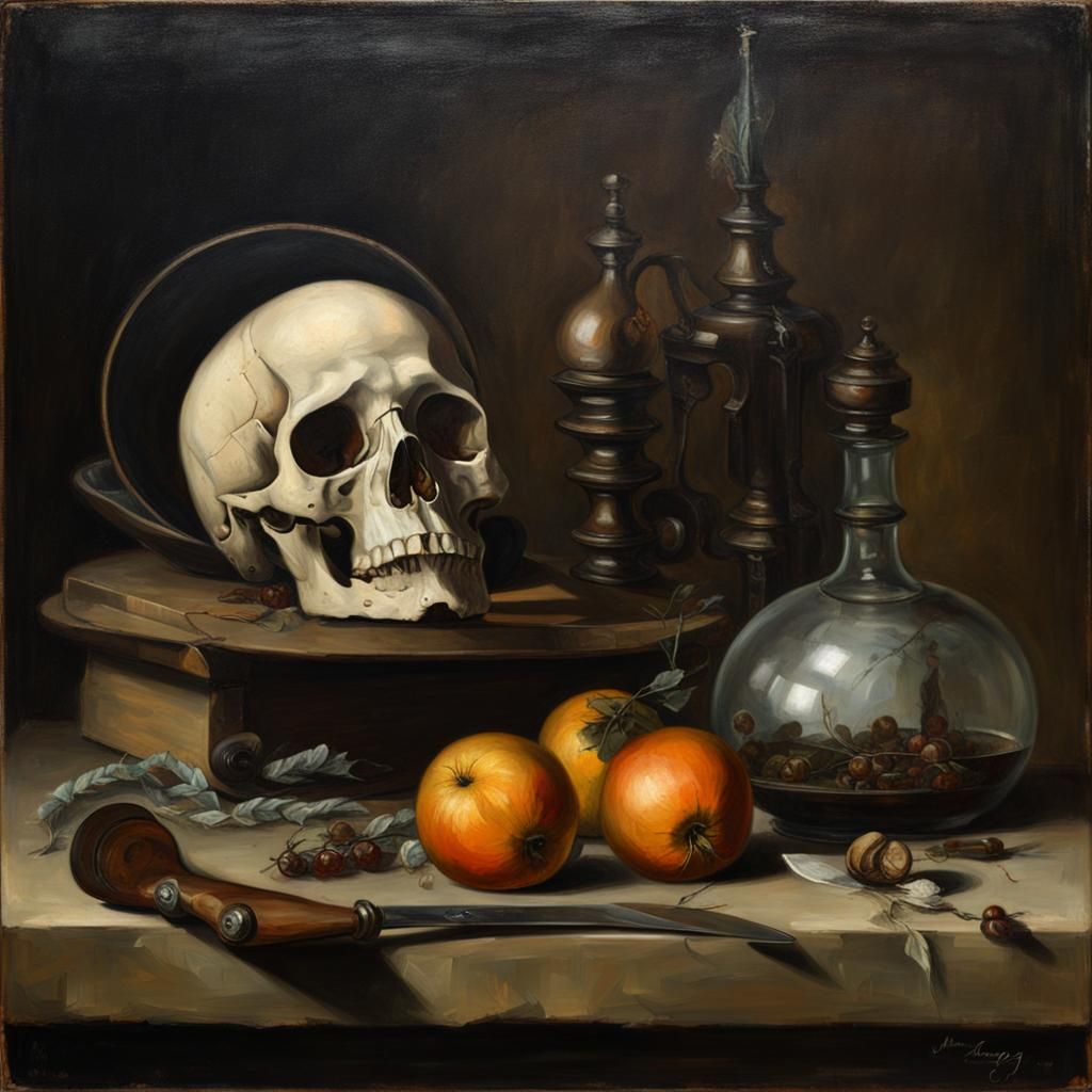 Moody Still Life in Dutch Golden Age Style