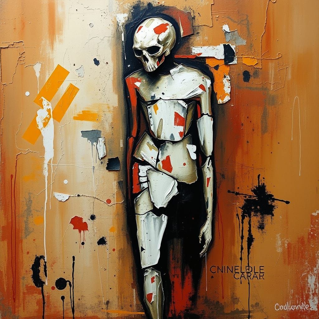 Haunting Abstract Figure with Fractured Canvas