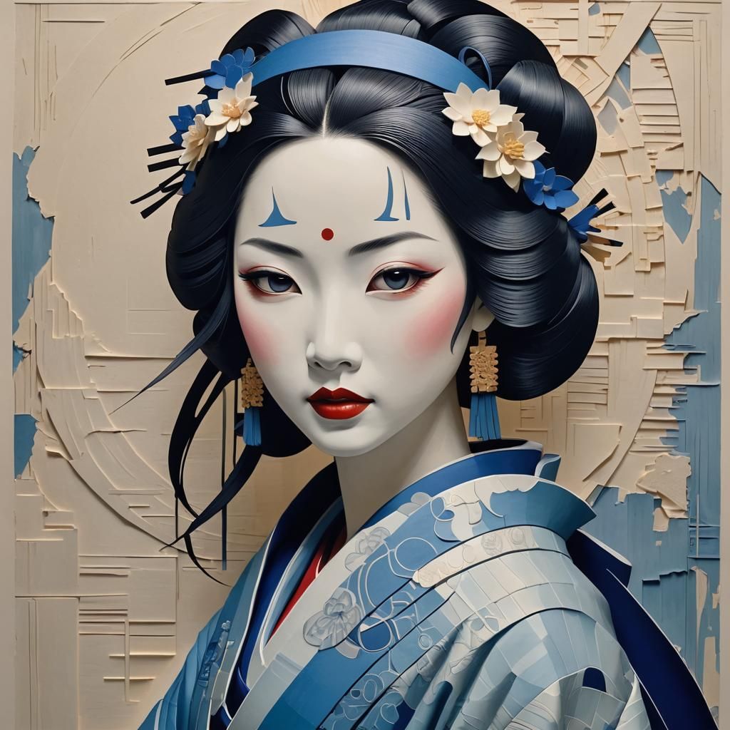 Striking Geisha Kirigami Artwork in Surreal Style