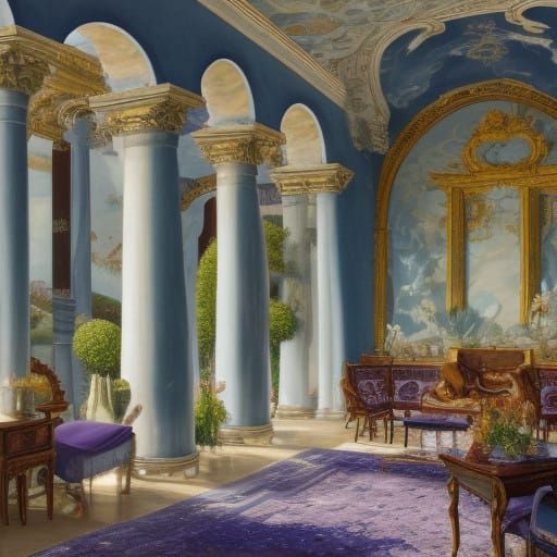 Luxurious Blue and Purple Portico in Italian Villa