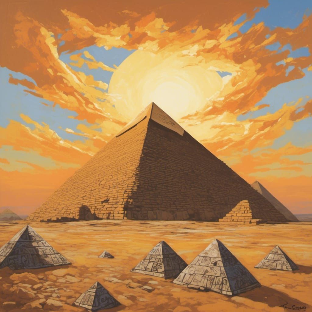 Egyptian Pyramids at Sunset in Graffiti Style