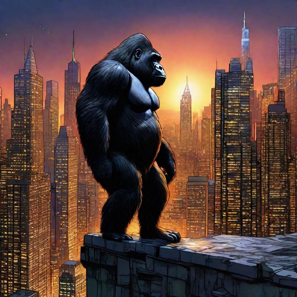 Gorilla in Coruscant Cityscape: Comic Book Art