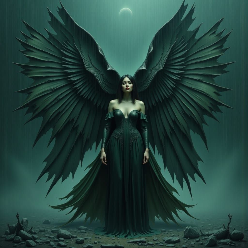Fallen Angel Standing Alone in the Rain