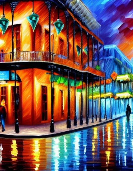 Bourbon Street Scene in New Orleans, Splash Art