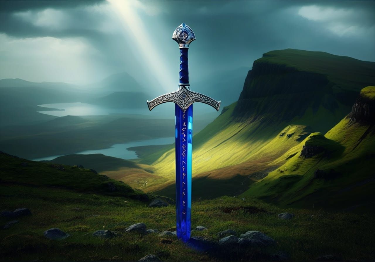 Cobalt Scottish Highlander Sword in Celtic Knotwork