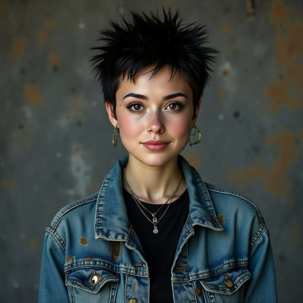 Young Woman with Pixie Cut and Punk Style