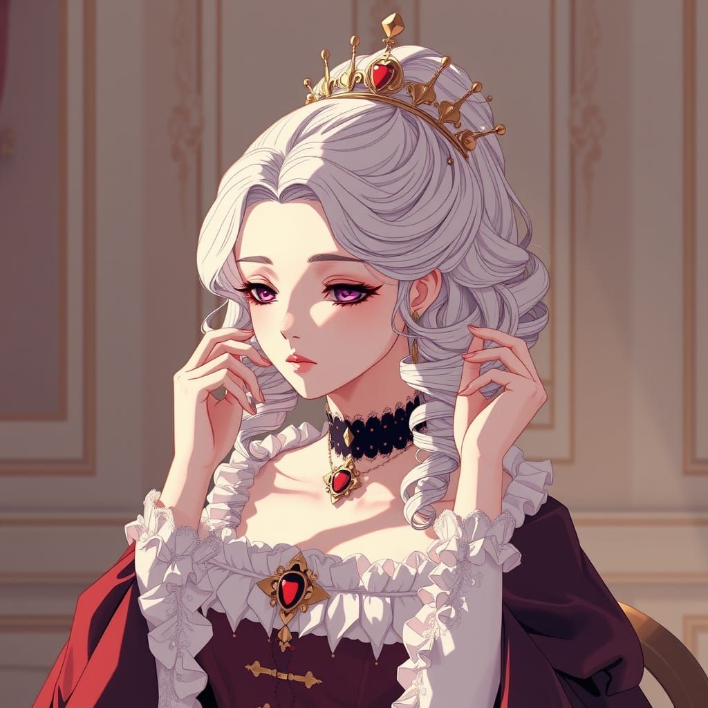 Queen Letting Hair Down in Peaceful Anime Style