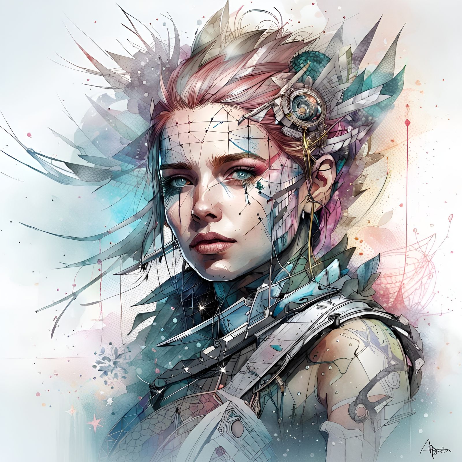 Aetherpunk Warrior in Watercolour Style