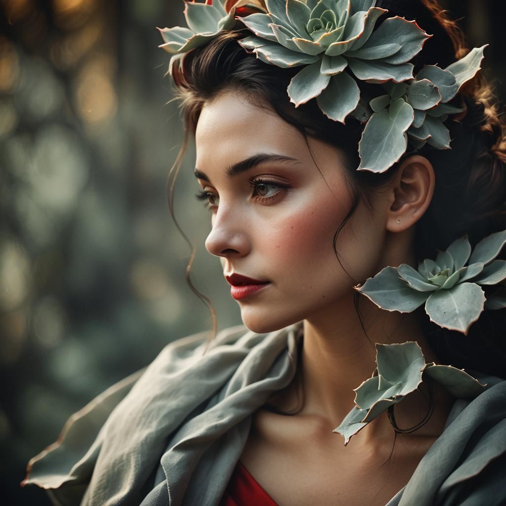 Elegant Woman Veiled in Silver Leaves, Hollywood Portraiture