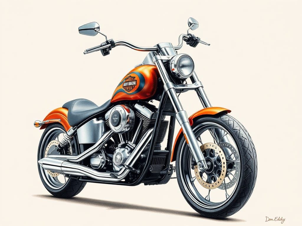 Hyperrealistic Harley-Davidson Drawing in Photorealistic Sty...