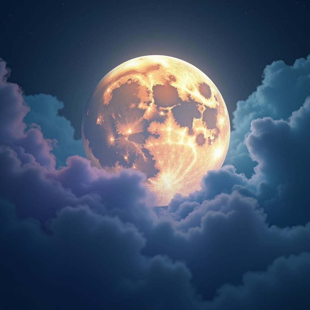 Iridescent Moon in Ethereal Science Fiction Landscape