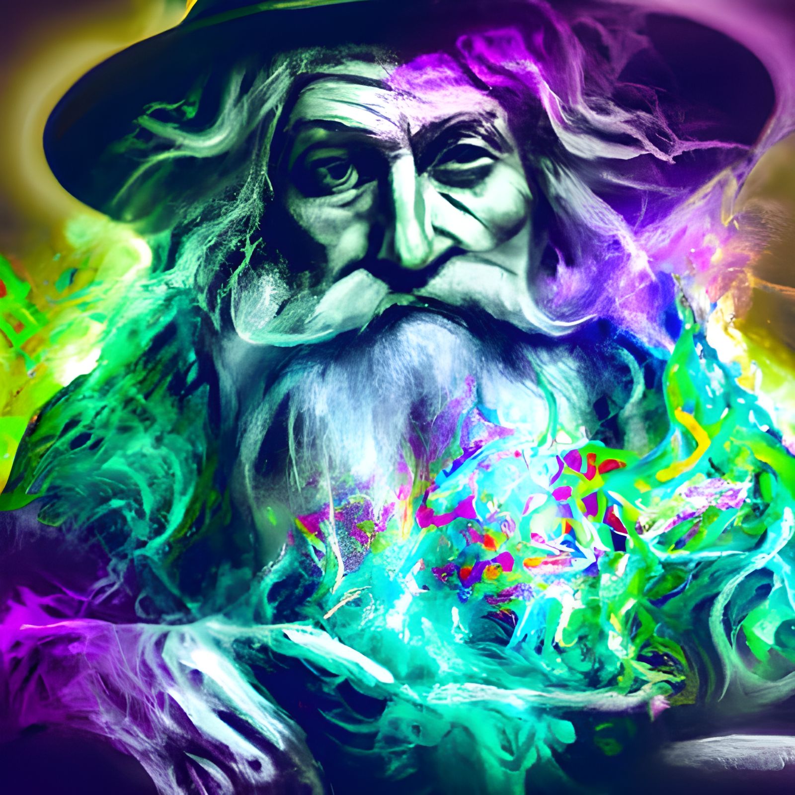 Gandalf Blowing Smoke: Holographic Astral Illustration