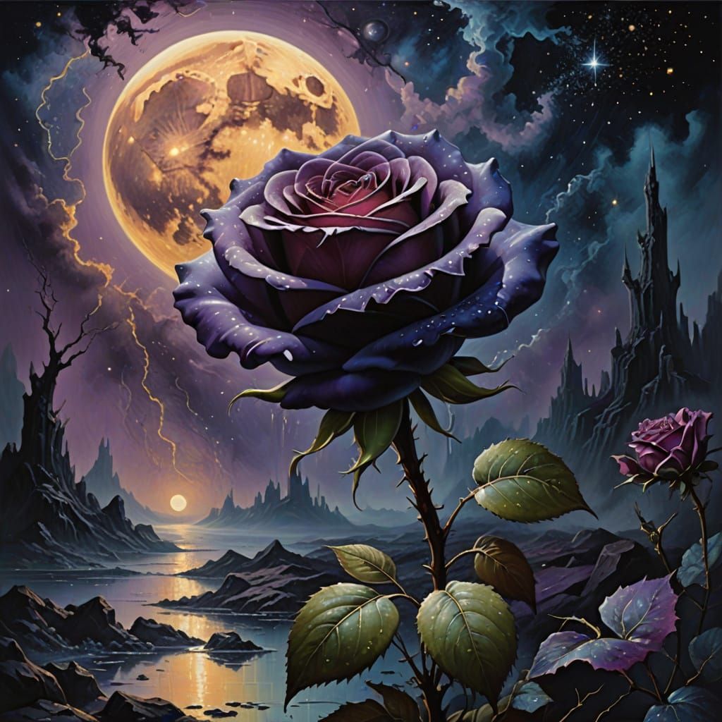 Surreal Bloom Under Cosmic Moonlight