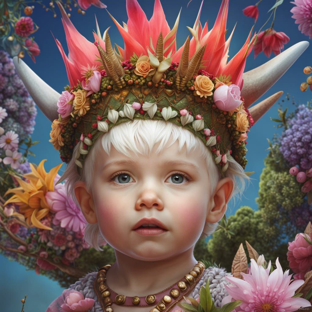 Boho Toddler with Flower Crown: Detailed Matte Painting