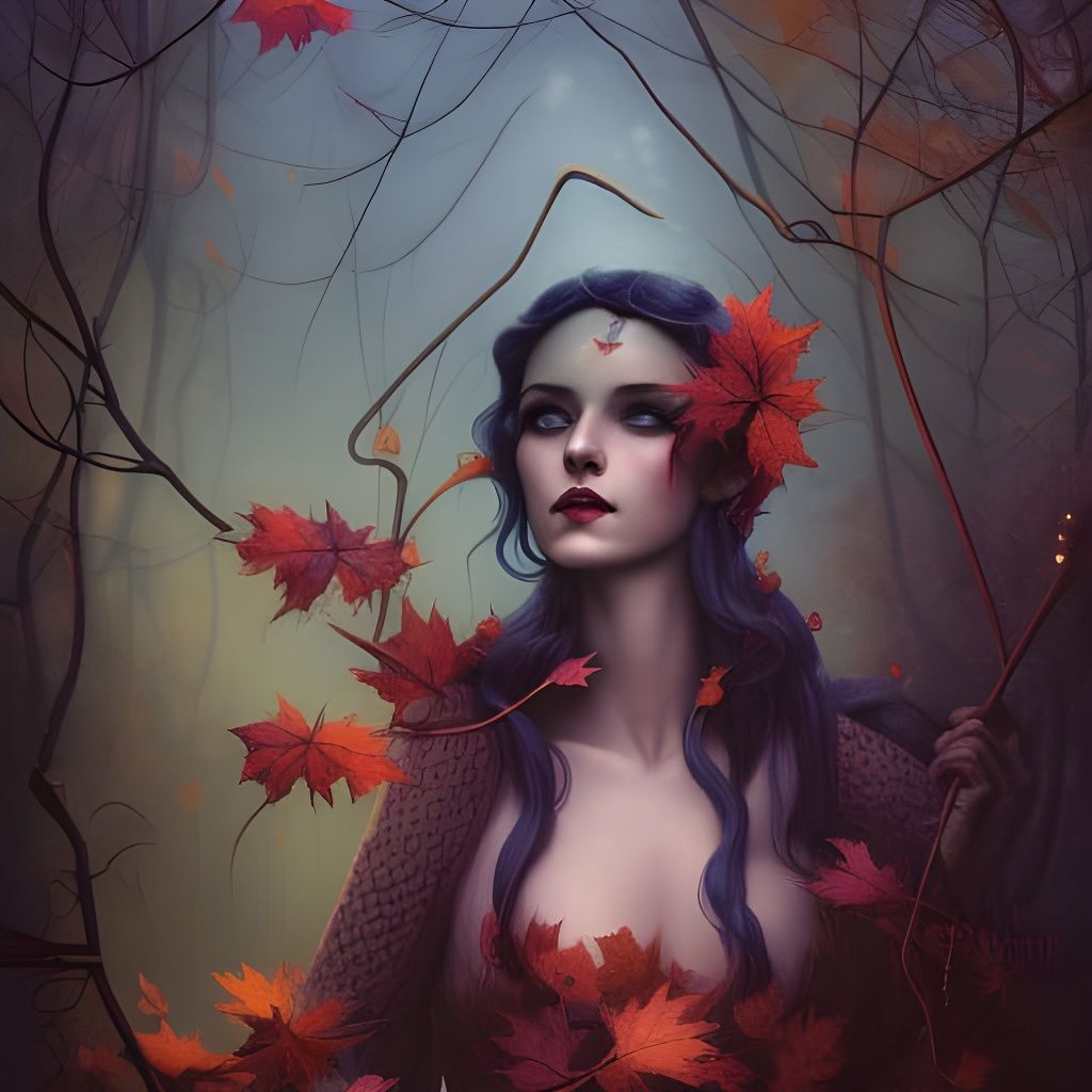 Autumn Dryad Portrait in Detailed Comic Art Style