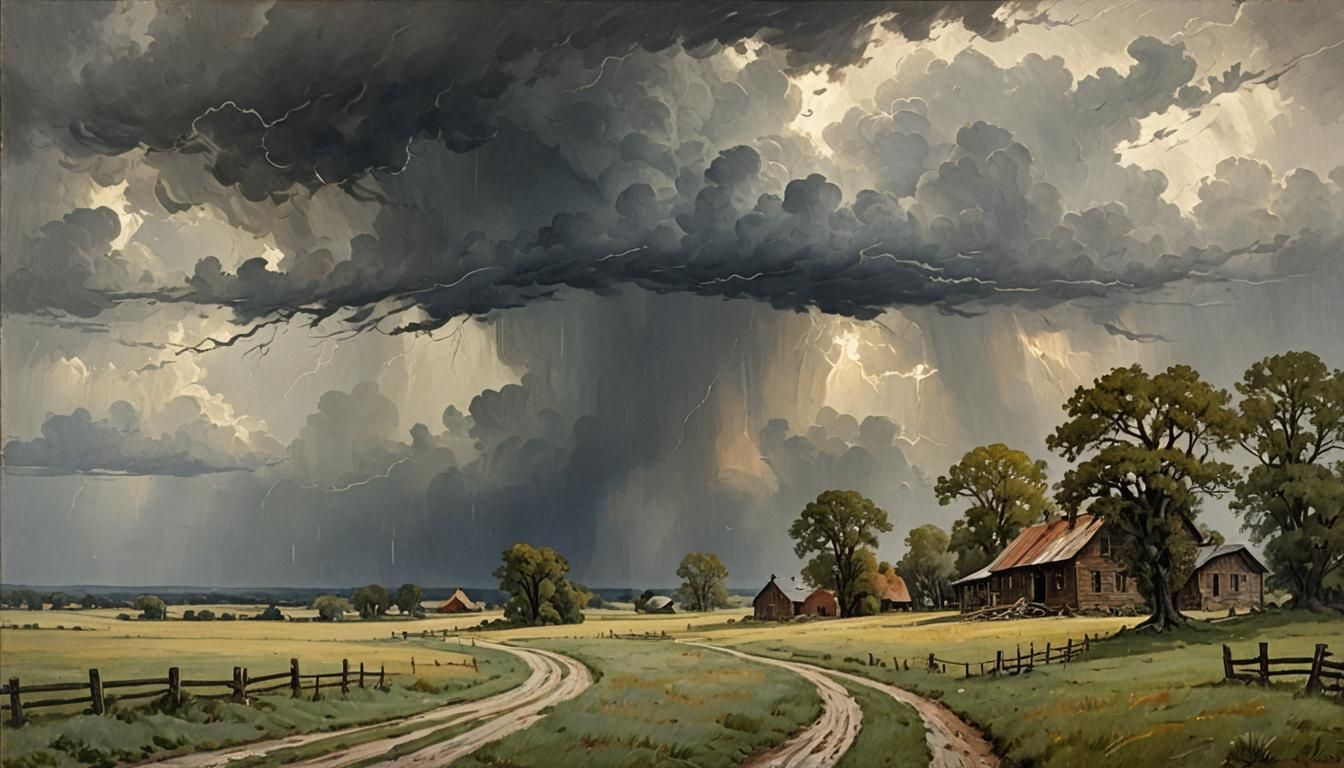 John Rodgers Cox dramatic stormy 1920’s cloudy country scene...