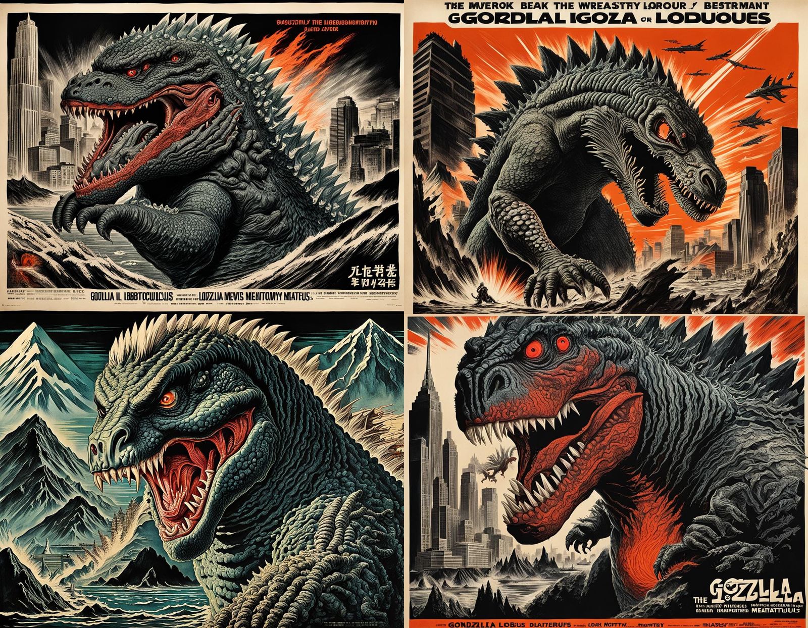 Godzilla Horror Movie Poster in 1960s Style