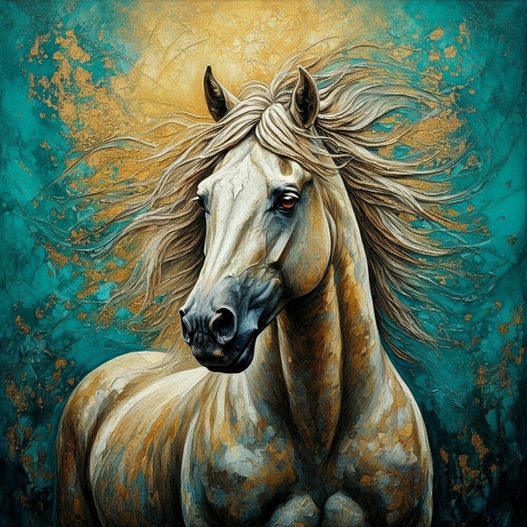 Majestic Horse Harnessing Elemental Energy as Oil Painting