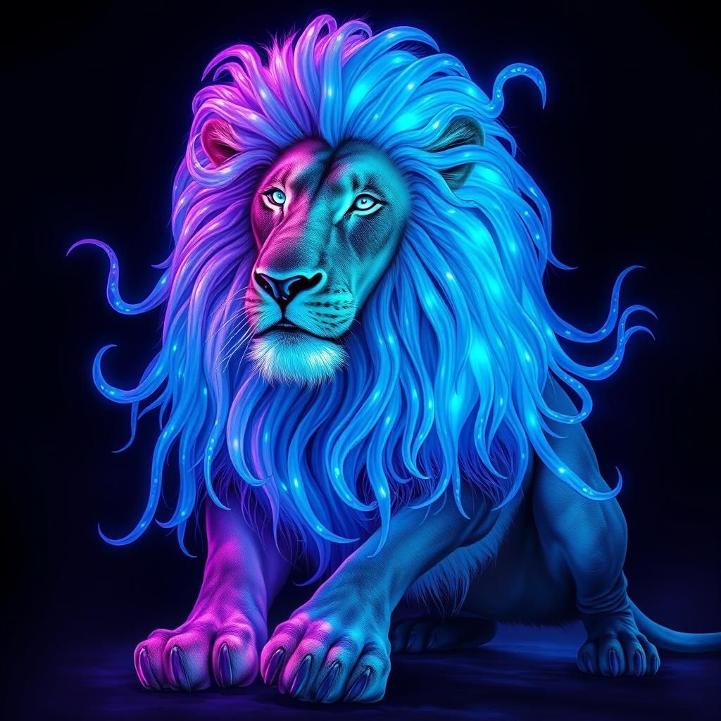 Lion Jellyfish Hybrid with Bioluminescent Tentacles