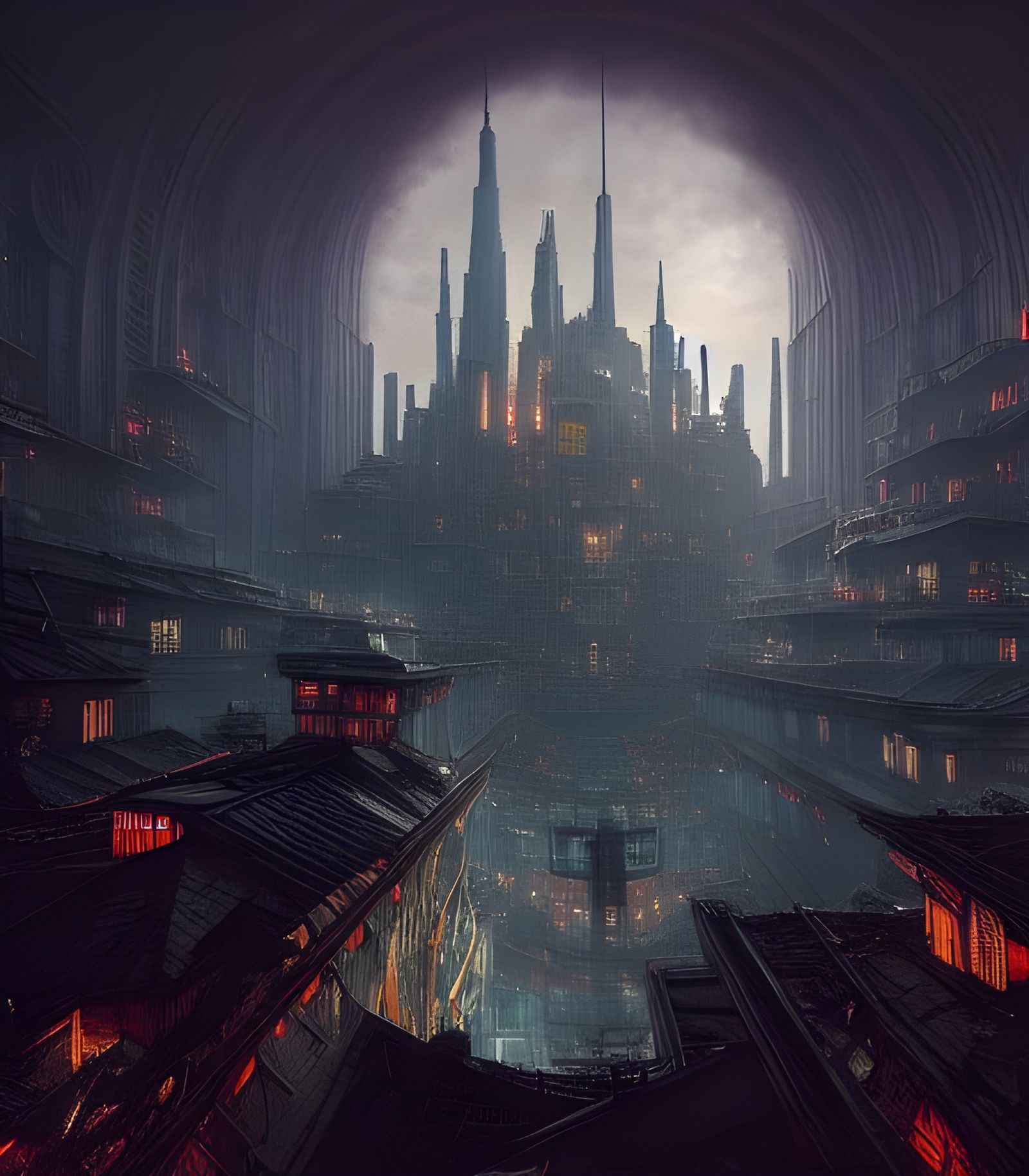 Epic Floating City in a Dystopian Biopunk Horror