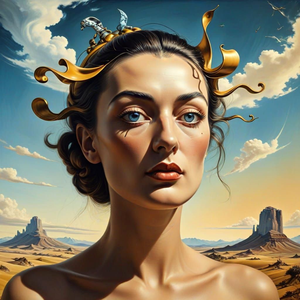 Surreal Woman Portrait in Dynamic Room