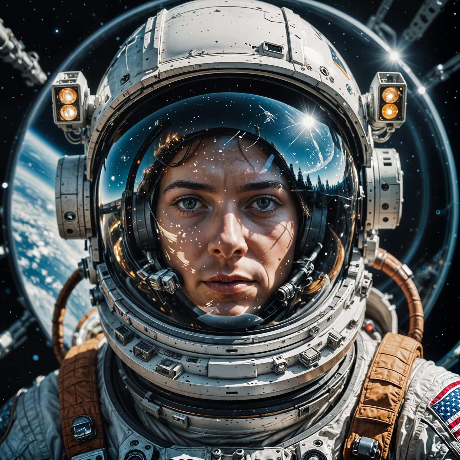 Galactic Astronaut Helmet in Double Exposure Art