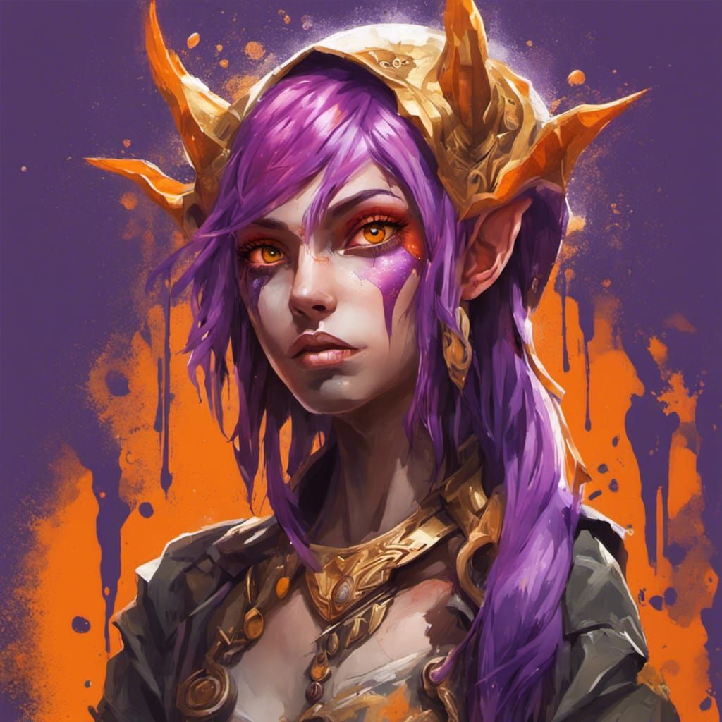 Eladrin with Orange Skin in Graffiti Art Style