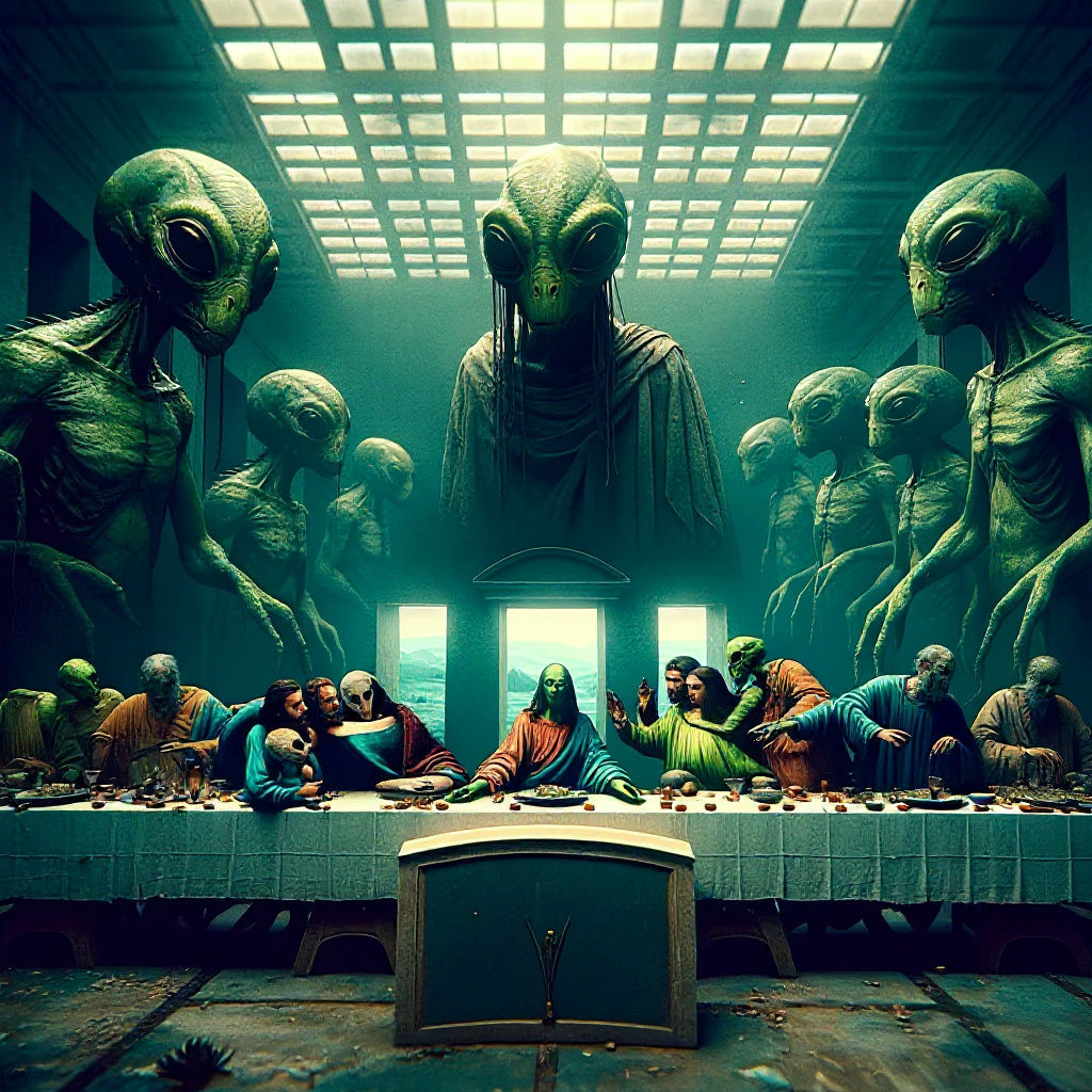 Alien Last Supper: Da Vinci Style Cinematic Still