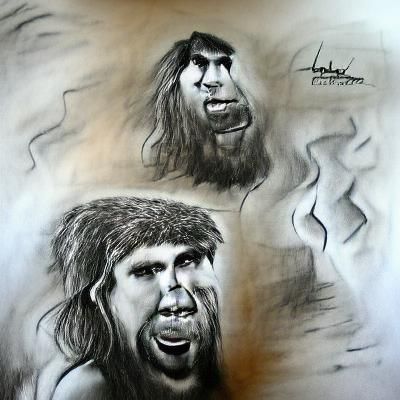 Cavemen Gathered Around Fire in Wilderness