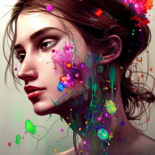 Detailed Portrait of Watercolor Flowers and Cables