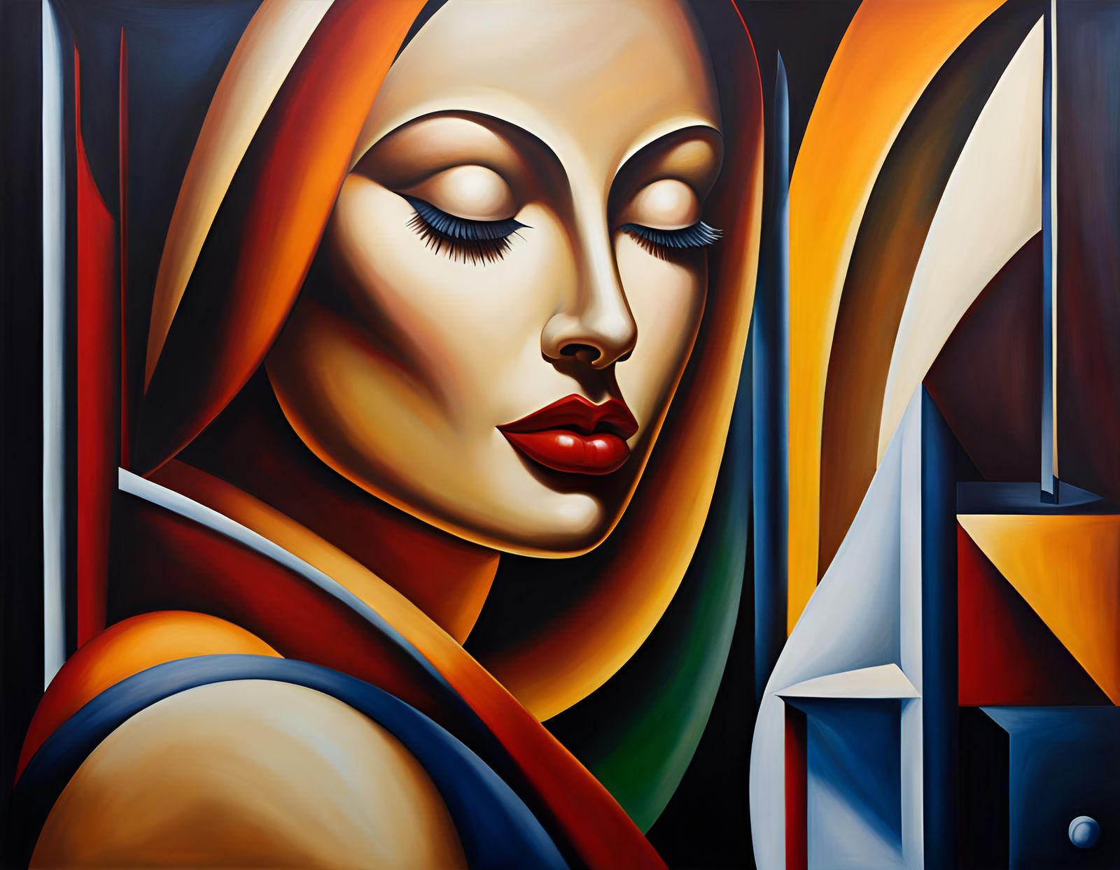 Abstract Oil Painting Inspired by Tamara de Lempicka