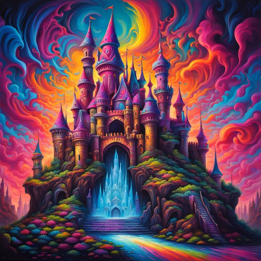 Psychedelic Graffiti Art Fantasy Castle