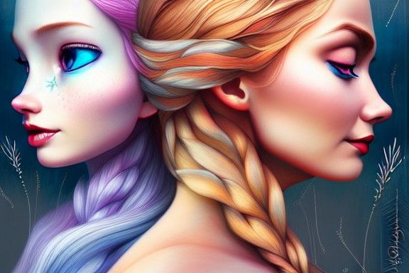 Detailed Digital Painting of Two Fairytale Women