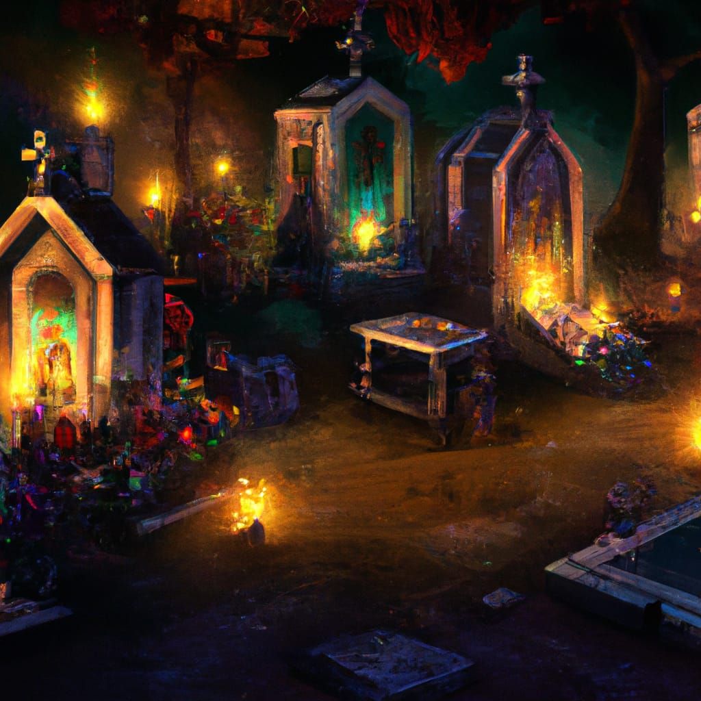 Dream Cemetery at Night: An Oil Painting