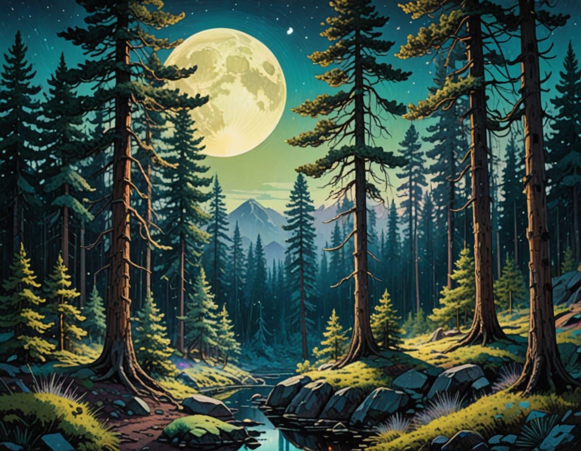 Iridescent Crystal Forest at Dusk, Shimmering Watercolor Art