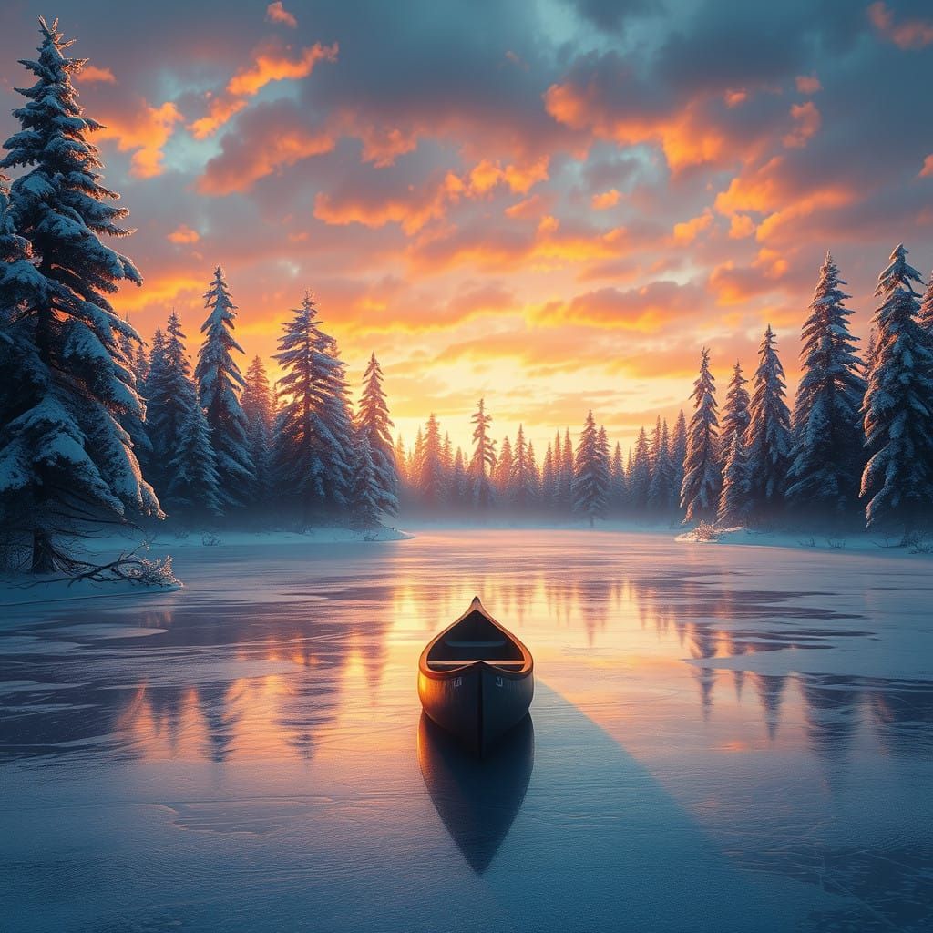 Serene Winter Wonderland on Frozen Lake