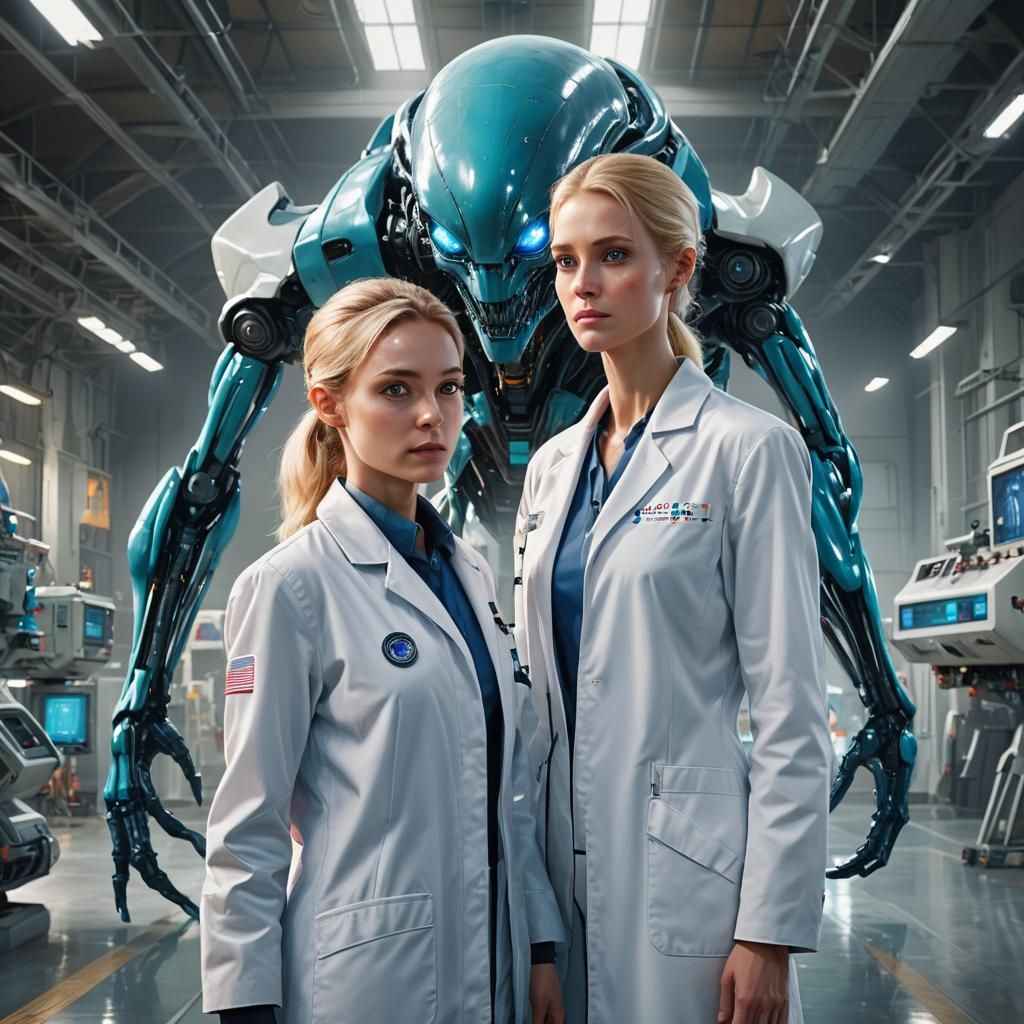 Alien in Hangar: Hyperrealistic Digital Art