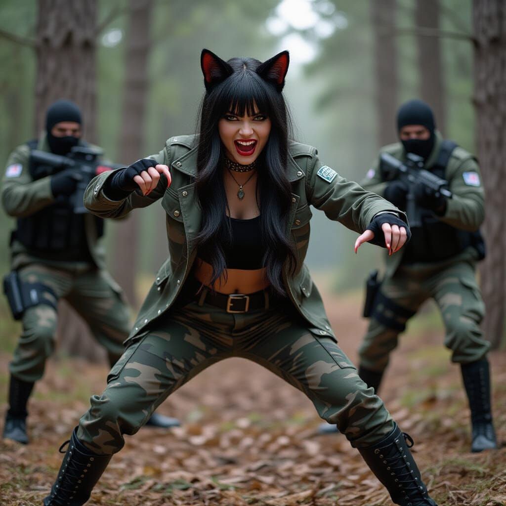 Panther Girl Fights Intruders in Woods