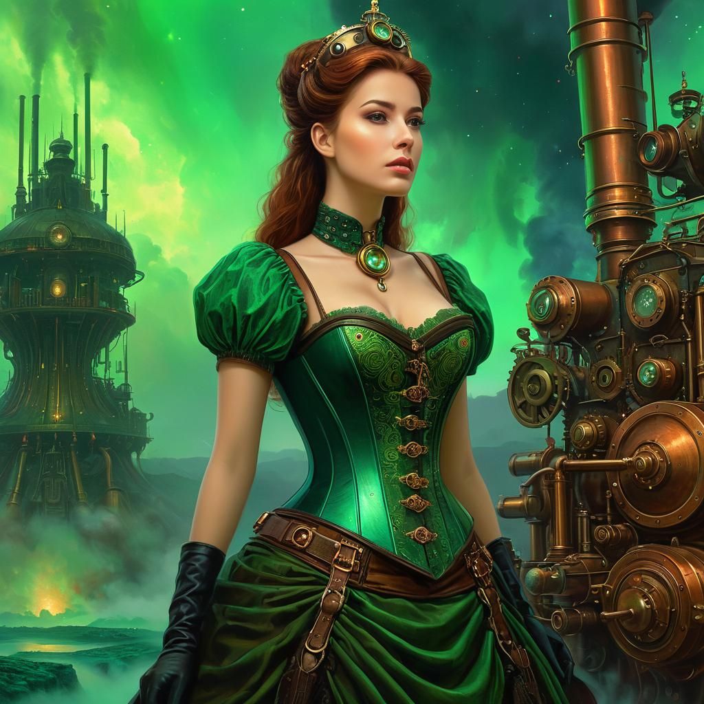 Steampunk Princess Watching Hologram: Digital Painting