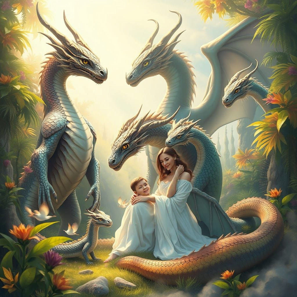 Dragon Family Portrait in Heavenly Sunshine
