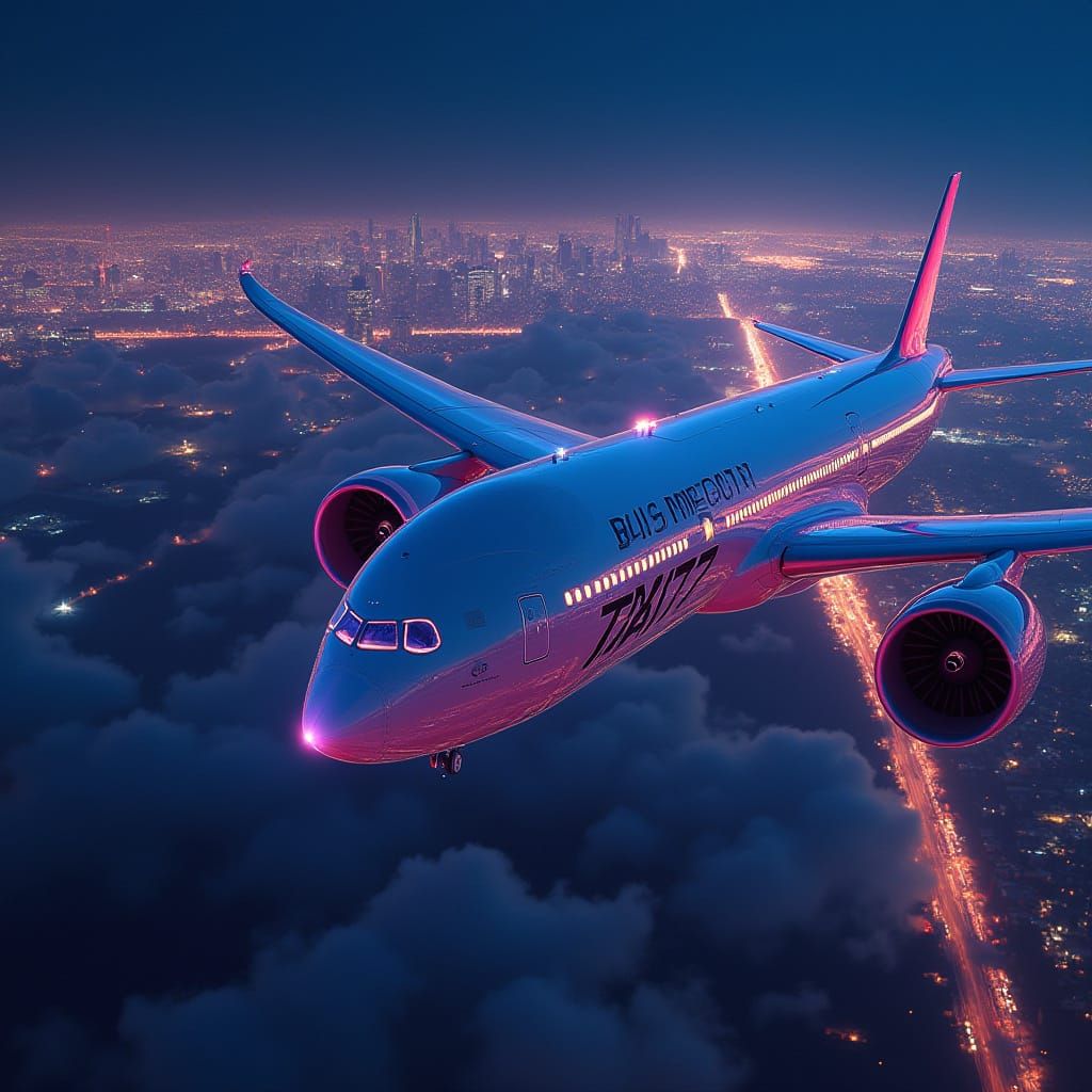 Boeing 777 Flies Over Tokyo at Night