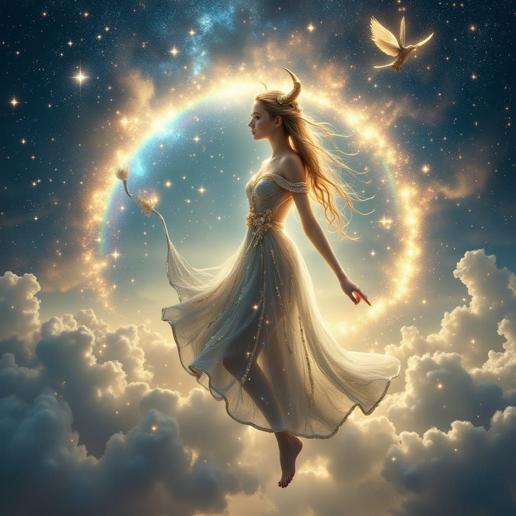 Dragon Goddess Creates Rainbow in the Night Sky