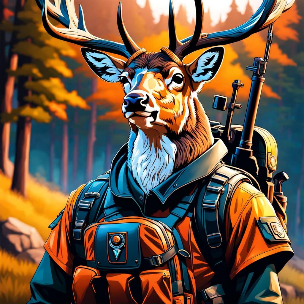 A Deer Character Dressed in Hunting Gear