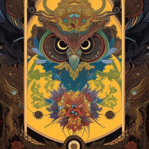 Cyberpunk Owl in Stormy Fantasy Landscape