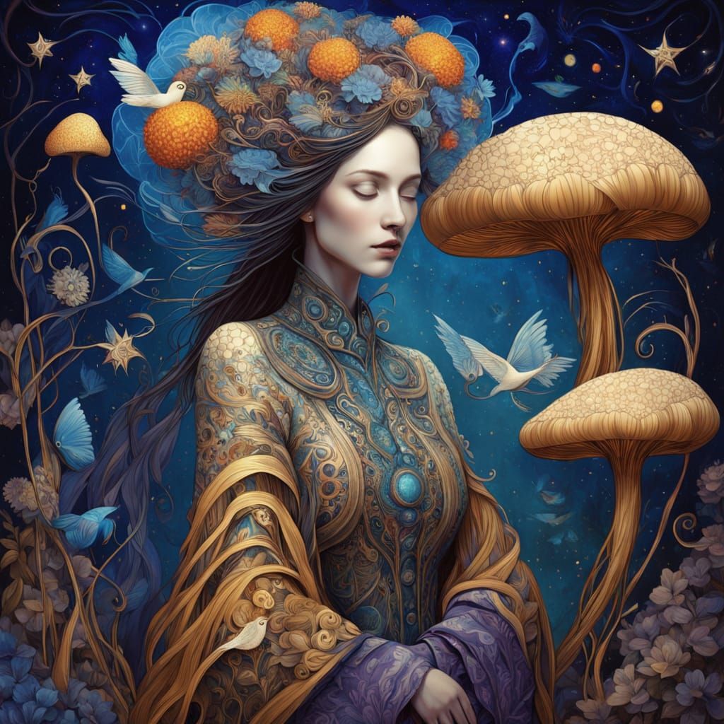 Ethereal Woman's Inner Thoughts Become Glowing Birds