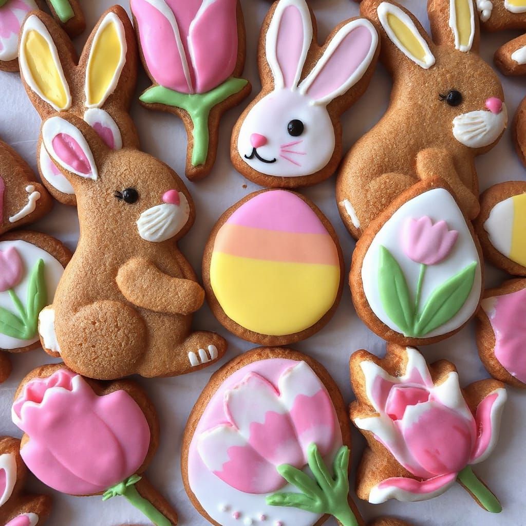 Colorful Easter Gingerbread Cookies with Whimsical Details