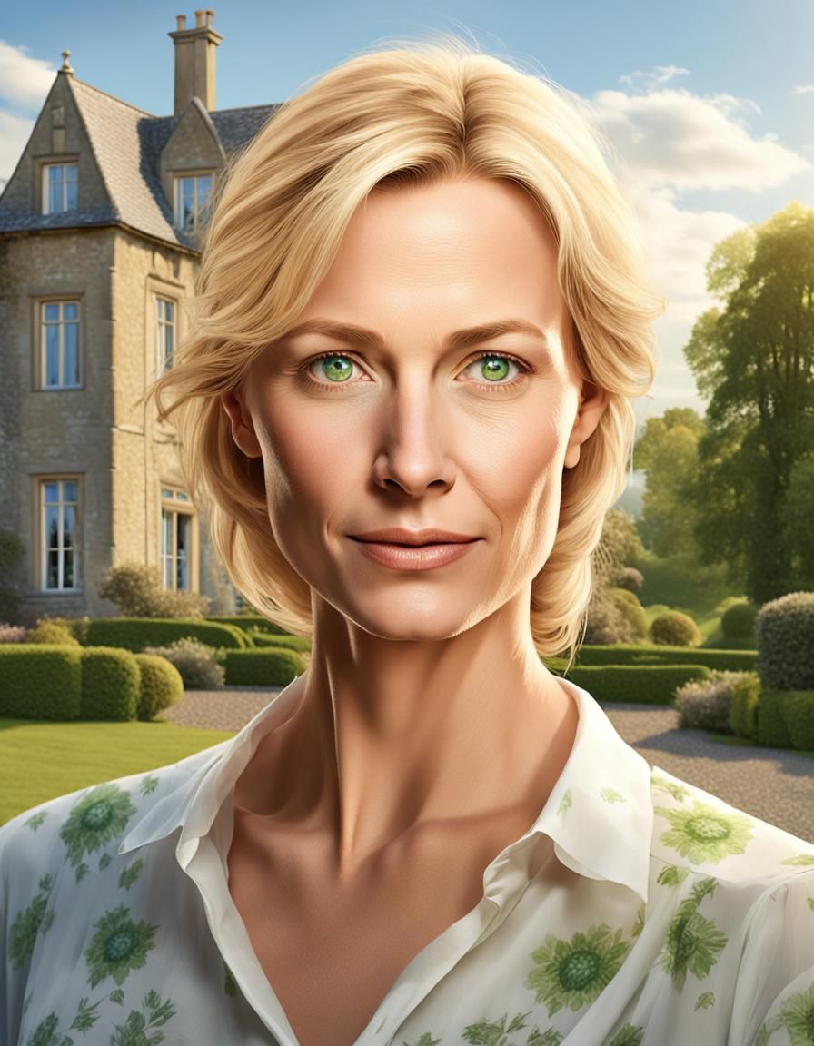 Beautiful Woman Portrait with Country Manor Background