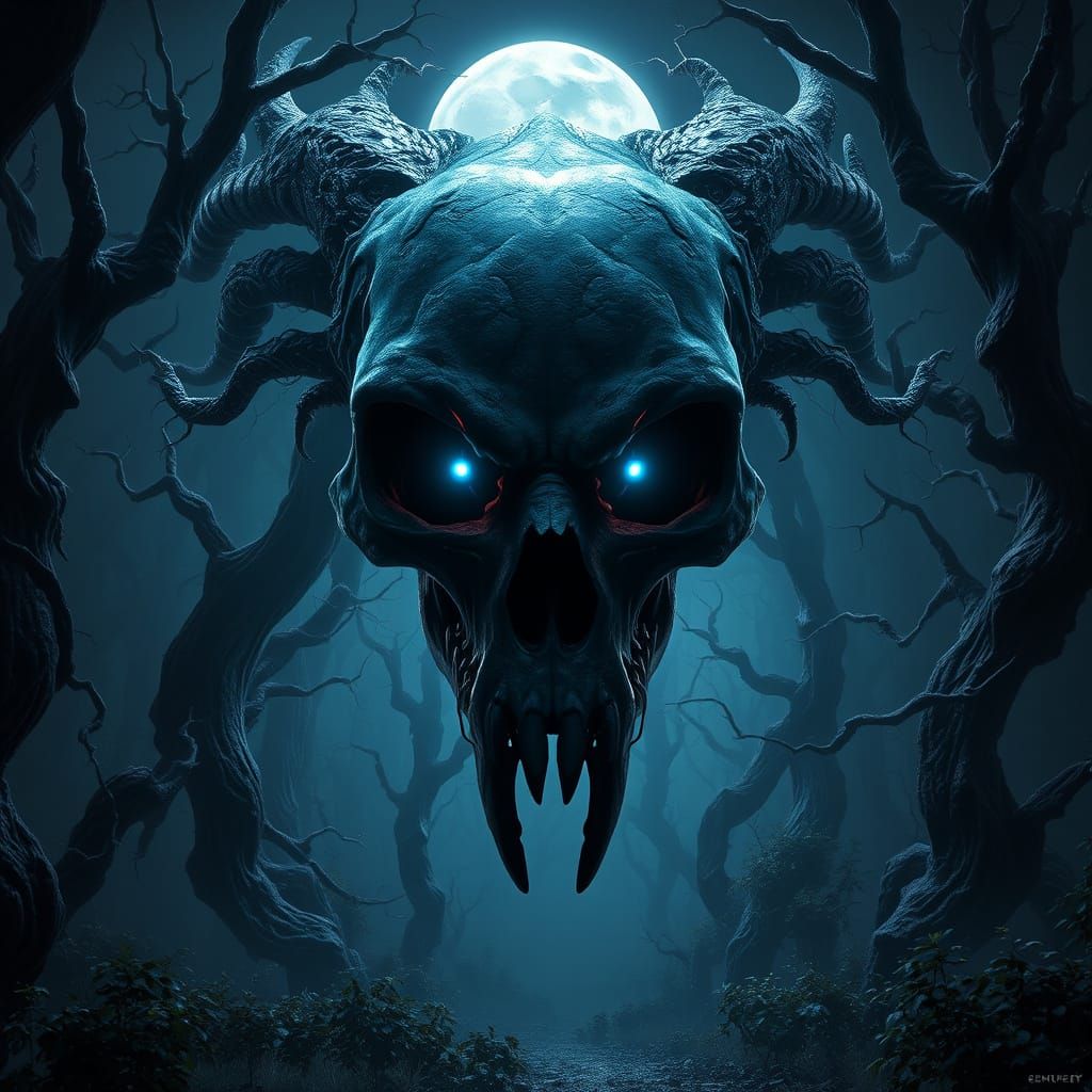 Majestic, Skull-Faced Creature in Haunting Dark Fantasy Real...