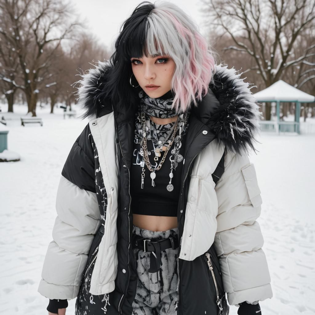E-Girl in Winter Wonderland: Cyberpunk Streetwear Fashion