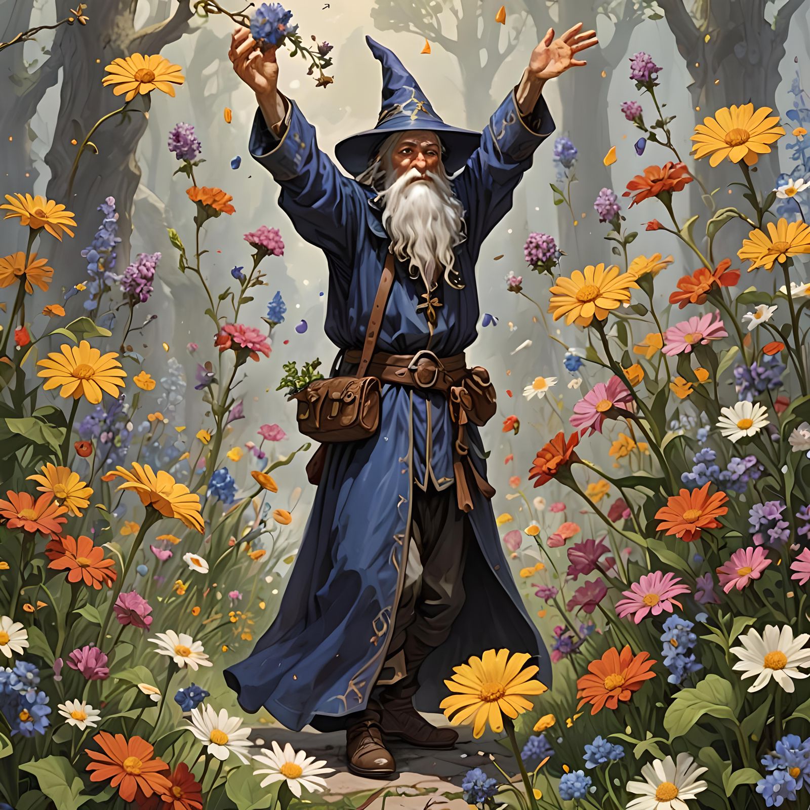 Wizard Conjuring Flowers in D&D Art